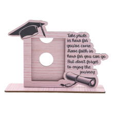 Graduation Picture Frame 2025, Wooden Grad Photo Display 8.27 X 5.83 Inches Pink, Adjustable Angle Stand