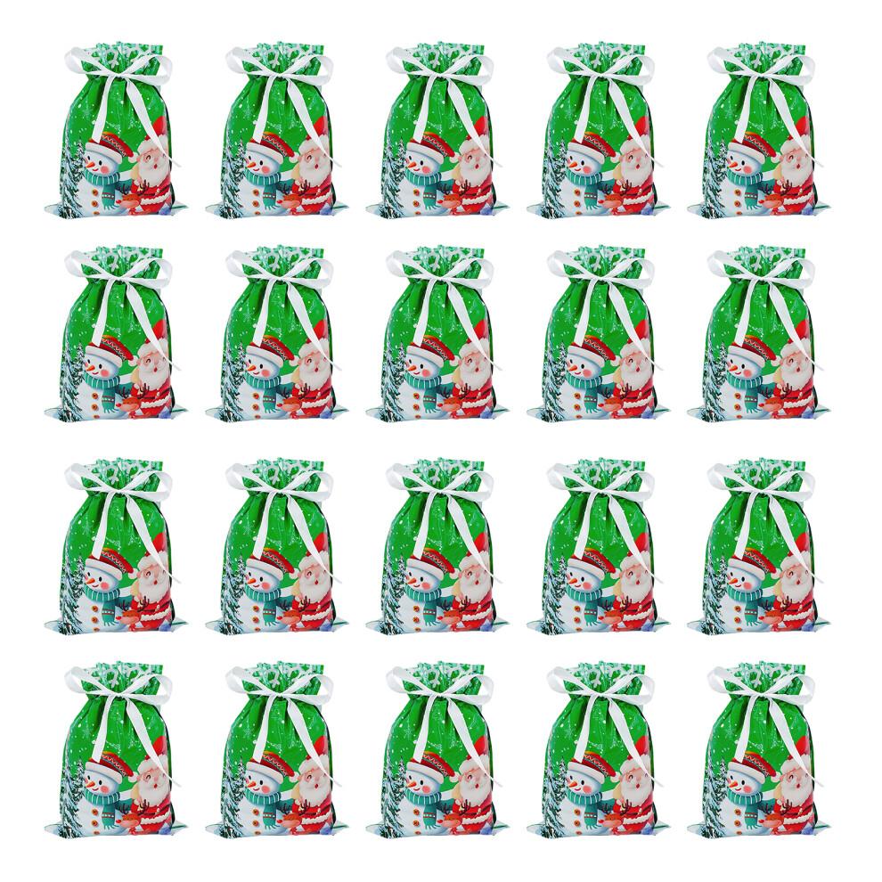 Green Plastic Drawstring Design Holiday Party Favor-Christmas