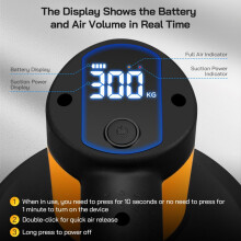 300kg Battery Vacuum Suction Cup, 2x4000 Mah Batteries, With Auto-re-suction Function Suitable For Rough Surfaces, Tiles, And Glass