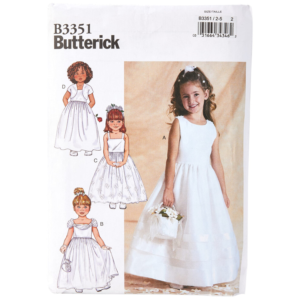 Butterick Patterns B3351 Size 2-3-4-5 Childrens/Girls Jacket and Dress, Pack of 1, White