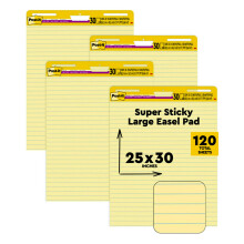 Bloc de chevalet super collant Post-it, feuilles de 25 po x 30 po, papier jaune avec lignes, 30 feuilles/bloc, 4 blocs/paquet, idal pour les ens
