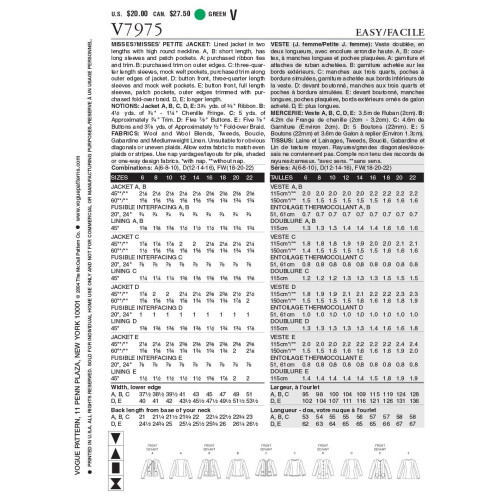 VOGUE PATTERNS Vogue Patterns V7975 dames klein jasje maat D (12-14-16) 2