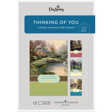 DaySpring - Thomas Kinkade Painter of Light - Thinking of You - 4 Design Asortment with Scripture - 12 kiitos laatikkokorttia ja kirjekuorta (51729)