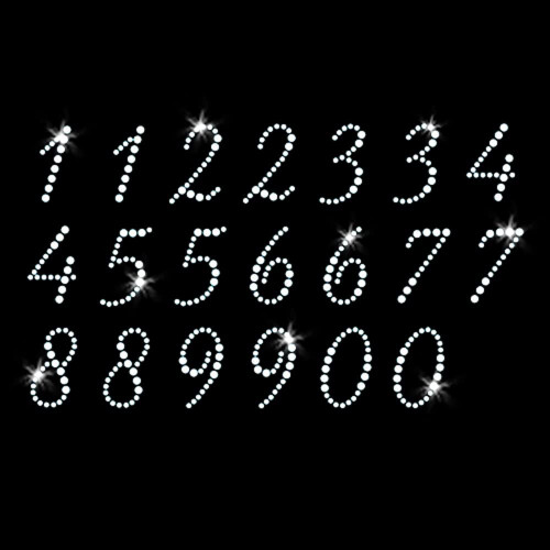 Numros de script fer sur strass cristal T-Shirt transfert par JCS strass