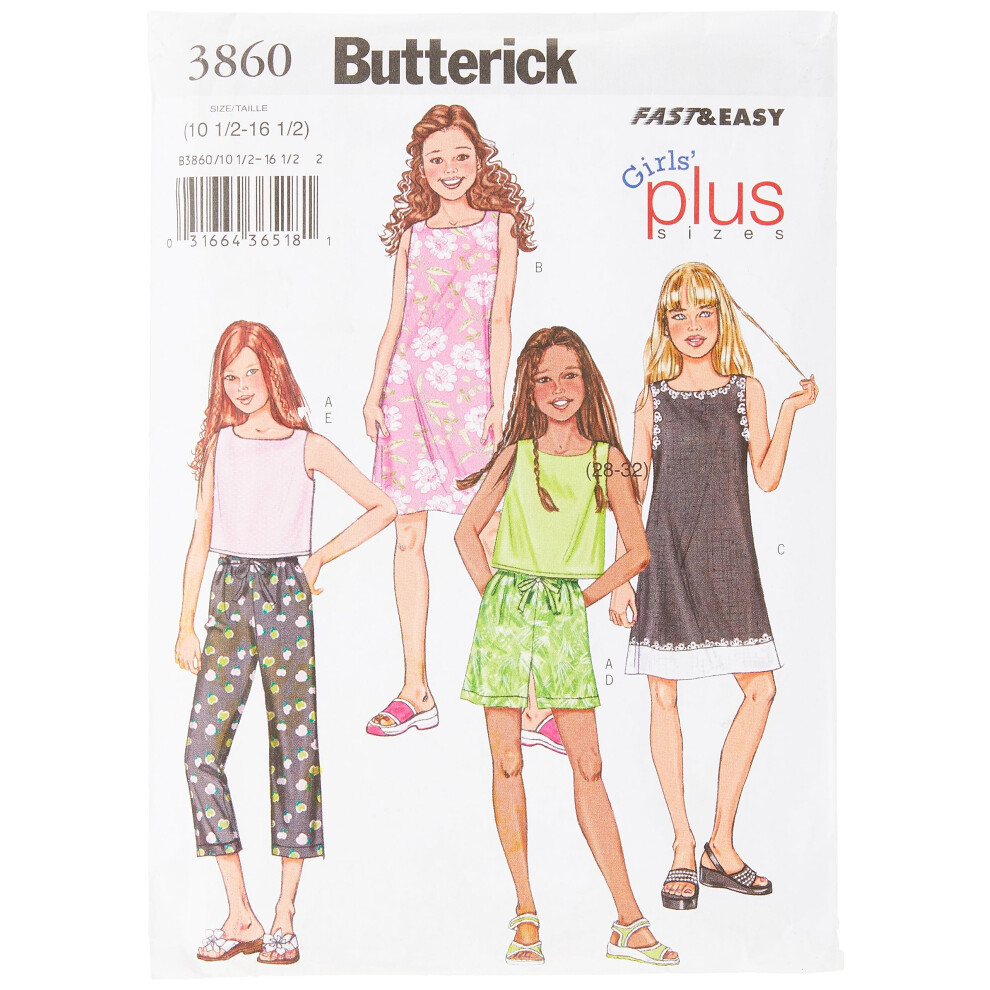 Butterick Girls'/Girls' Plus Top, Dress, Shorts & Pants-8 1/2 - 10 1/2 - 12 1/2 - 14 1/2 - 16 1/ -*Sewing Pattern*