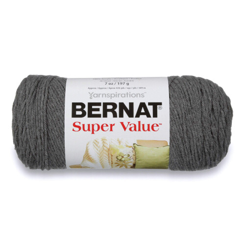 Bernat Super Value Garn, 7 oz, Mät 4 Medium Worsted, Äkta Grå