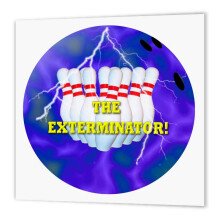 3dRose Bowling Ball Exterminator - Iron on Heat Transfer 8 x 8-tum fr vitt material (ht_50295_1)