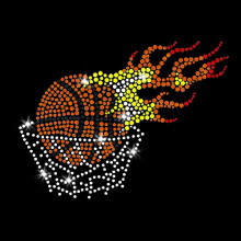 Flaming Basketball Blaze Fer sur Strass Crystal T-Shirt Transfert par JCS Strass