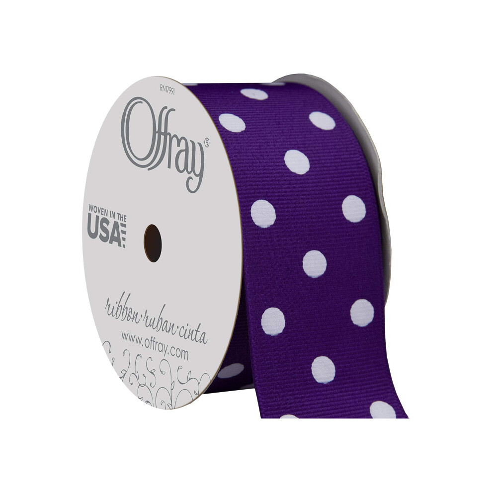Berwick Offray 746903 1.5"""" Wide Grosgrain Ribbon Regal And Polka Dot 3 Yards Purple/White