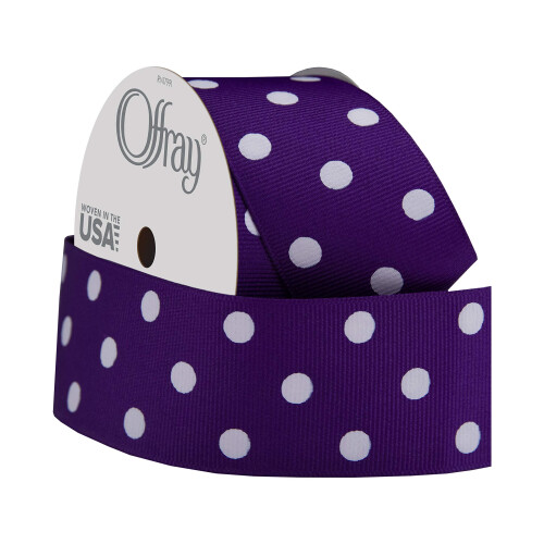 Berwick Offray 746903 1.5" Γκρογκρέν Ρίγες, Βασιλικό Μωβ με Λευκές Βούλες, 3 Γιάρδες 1