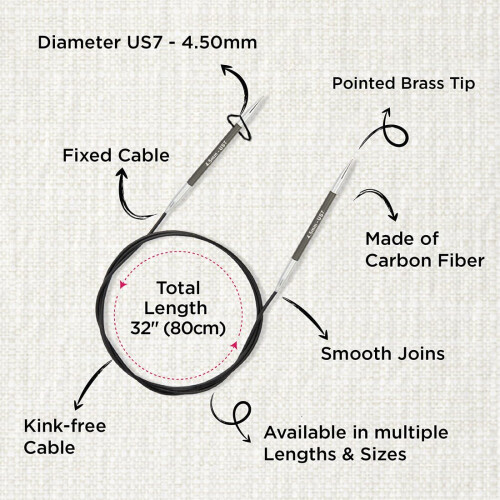 KnitPro 80 cm x 4.5 mm Karbonz Fixed Circular Needles, Black and Silver 2