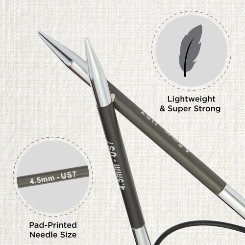 KnitPro 80 cm x 4.5 mm Karbonz Fixed Circular Needles, Black and Silver 1