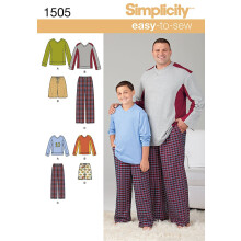 Simplicity 1505 Easy to Sew Husky Boy's and Big and Tall Men's Pajama Sewing Patterns Child's Sizes S-L and Men's Sizes XL-XXXXXL