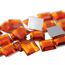 Flad ryg Firkantet akryl Rhinestones 15 mm Plastic Gems Kostume Juveler Udsmykning til smykkefremstilling - 30 stykker (Orange Hyacinth H125)