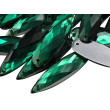 Allstarco 28x8mm Green Emerald CH18 Flat Back Teardrop Sy On Beads for Crafts Plastic Akryl Rhinsten med huller til syning af t?j Udsmykning Kost