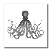 3dRose ht_112921_1 Vintage Octopus-Mustavalkoinen Lord Bodner Kraken-Cthulu-Rauta lmmnsiirrossa valkoiselle materiaalille 8 x 8 tuumaa
