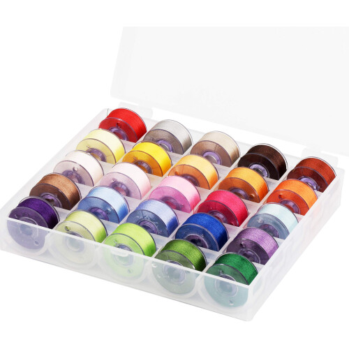 Simthread 25τμχ Χρωματιστά Bobbins Μέγεθος A Class 15 (SA156) 60WT με Διαφανή Θήκη