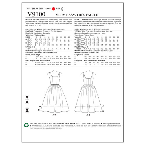 VOGUE PATTERNS Vogue Patterns V9100 Damenkleid, Gre E5 (14-16-18-20-22) 1