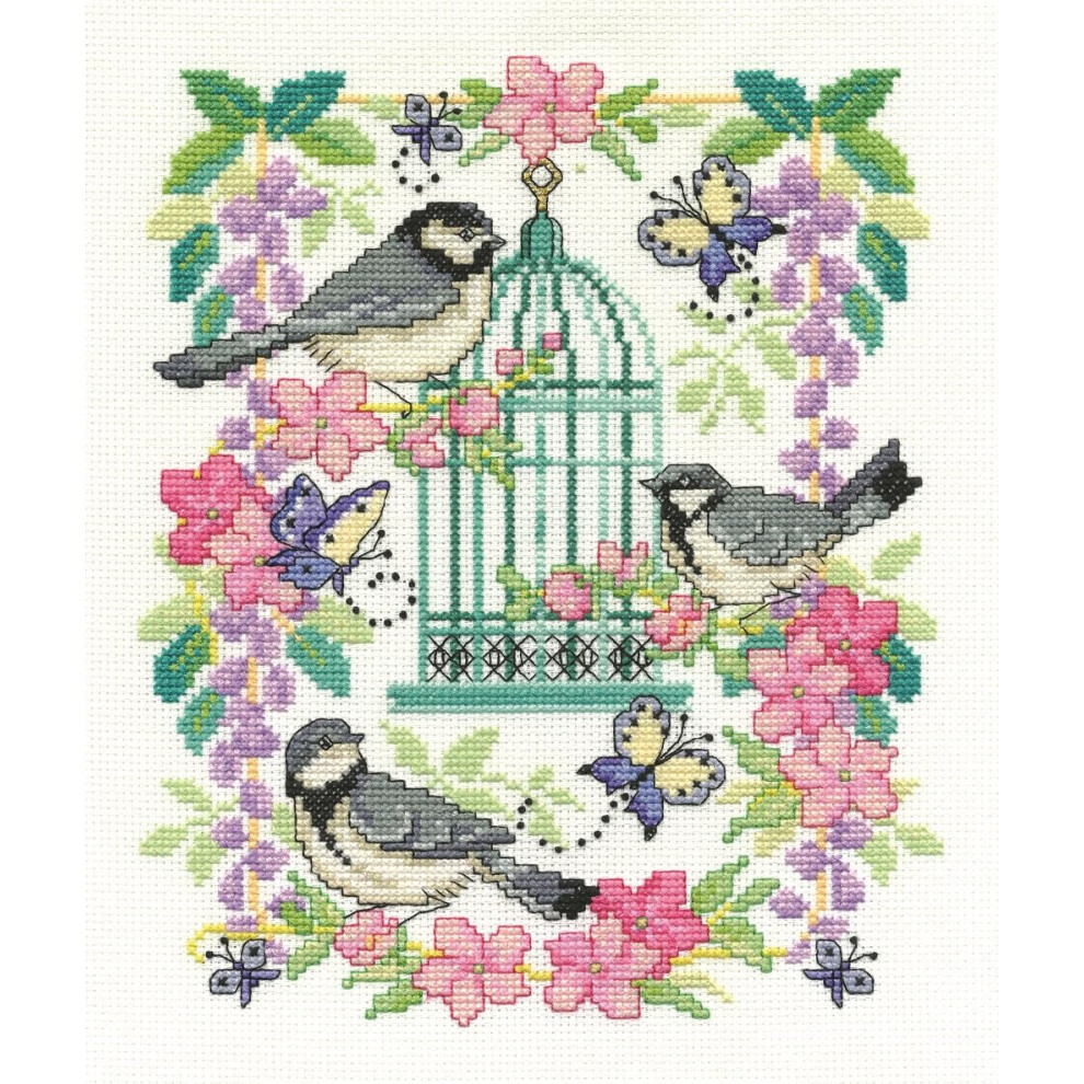 Dmc Counted Cross Stitch Kit 8"X10"-Oriental Birdcage (14 Count) Bk1563