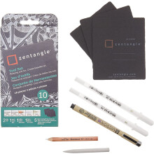 Sakura Zentangle Gereedschapsset - 2 Gelly Roll Witte Pennen, 1 Micron 08 Zwarte Pen, 1 Witte Charcoal Potlood