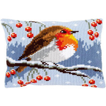 Vervaco Borduurpakket: Kussen: Rode Robin in de Winter, 40 x 40cm, N