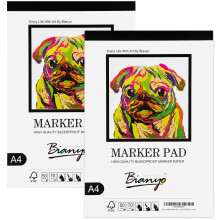 Bianyo Bleedproof Marker Paper Pad, A4(8.27"X11.69"), 50 Sheets, 2 Pads, 18 LB / 70 GSM, Glue-Bound, White
