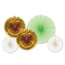 Beistle Gold & Mint Green Assorted Paper & Foil Decorative Fans