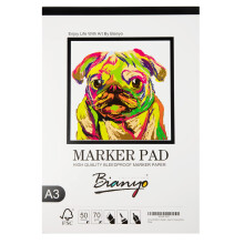 Bianyo XL Vloeivrij Markerpapier Pad, A3(11.69"X16.54"), 50 Vel, 18 LB / 70 GSM, Gelijmd, 100% Katoen