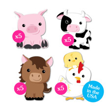 Big Dot of Happiness Animali da Fattoria - Mucca Cavallo Maiale e Pollo Decorazioni Fai da Te per Baby Shower o Feste di Compleanno - Set da 20