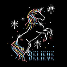 Unicorn Believer Girls Iron-on Sparkly Rhinestone Crystals och Rhinestud Bling Transfers fr T-shirts frn JCS Rhinestones