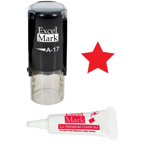 Rundt l?rerstempel - Solid Star - R?dt bl?k med 5cc refill bl?k