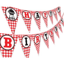Piknik boldog szletsnapot zszl - BBQ szletsnapi parti zszl - piros Gingham zszl