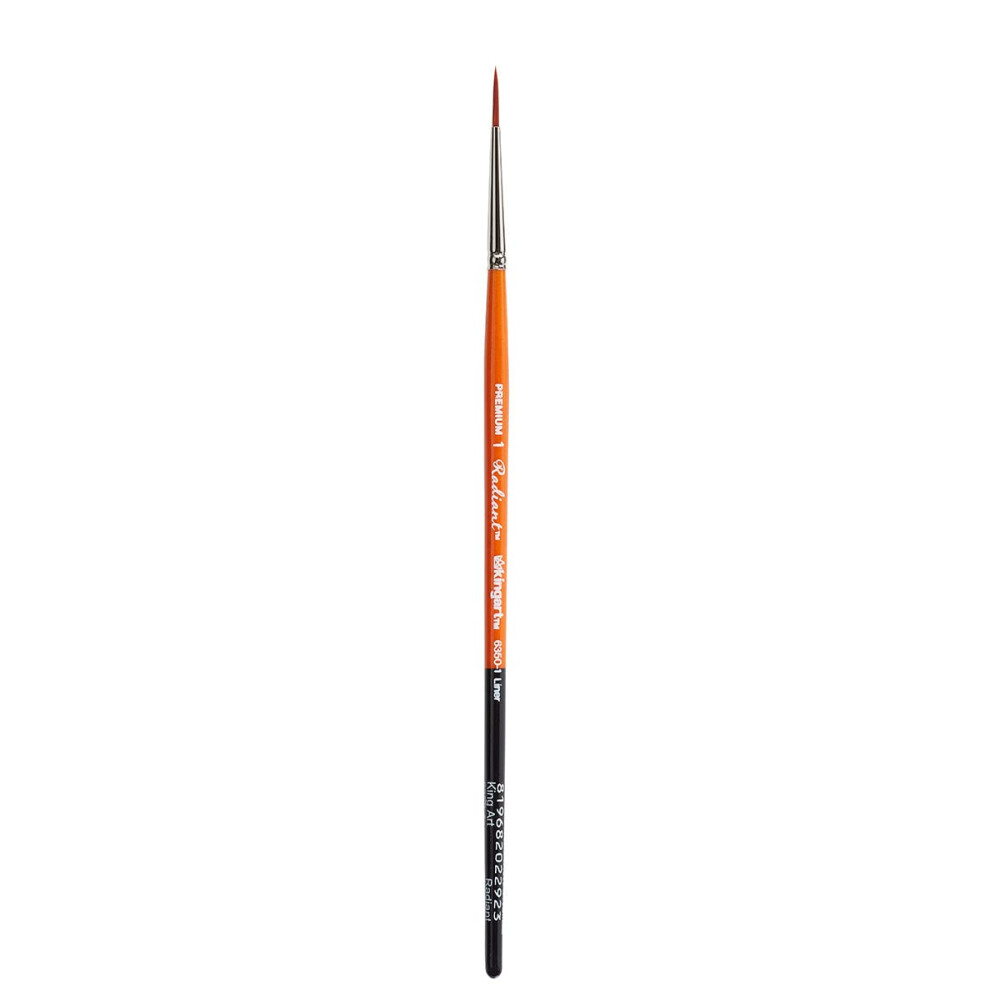 Kingart Golden/Black/Orange Premium Radiant 6350-1 Liner Series Artist Brush Synthetic Taklon Hair Short Handle For Acrylic Oil And Watercolor Painting Size 1