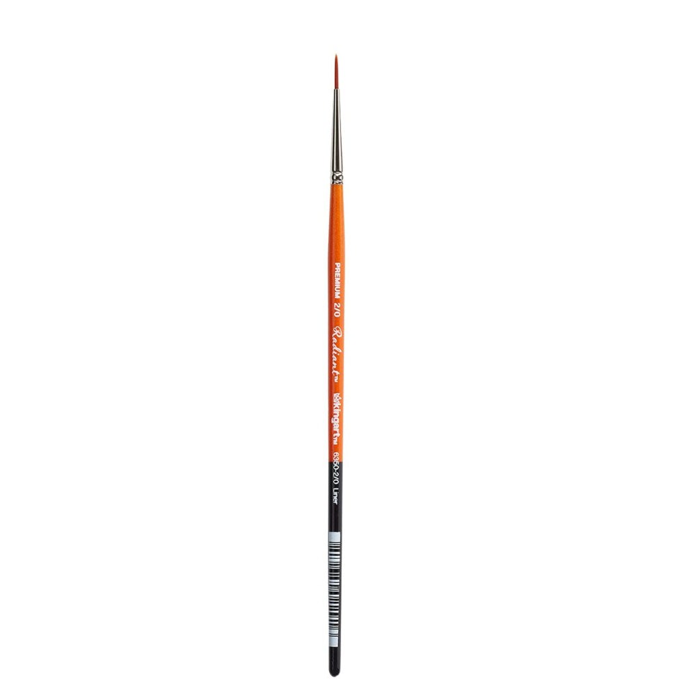 Kingart Golden/Black/Orange Premium Radiant 6350-2/0 Liner Series Artist Brush Synthetic Taklon Hair Short Handle For Acrylic Oil And Watercolor Painting Size 2/0