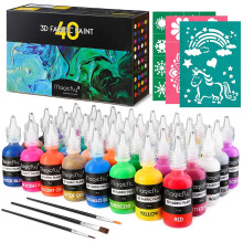 Magicfly 3D Textiel Permanente Verf 40 Kleuren, Verf met Levendige Kleuren, 3 Bonussponsen & Sjablonen