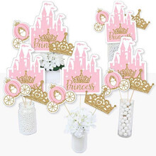 Big Dot of Happiness Little Princess Crown - Pink og Gold Princess Baby Shower eller F?dselsdagsfest Centerpiece Sticks - Bordplader - S?t med 15