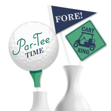 Big Dot of Happiness Par-Tee Time Premium golffestdekorationer - 15-dele f?dselsdags- og pensionsd?kket bordd?kning med golfboldvogn og vimpeldes