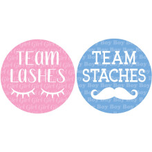 Vauvan sukupuoli paljastaa Team Lashes- tai Team Staches -tarrat vaaleanpunainen tai sininen - 40 tarraa