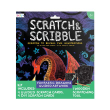 Ooly Scratch & Scribble 10-teiliges Kunstset mit insgesamt 8 Rubbelkarten (4 illustriert, 2 leer, 2 Regenbogen), mit Kratzwerkzeug und glitzernden Au