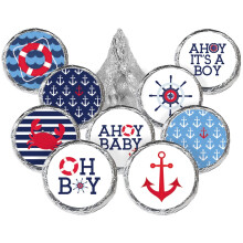 Ahoy It's a Boy Baby Shower Favor Stickers Nautical Chokolade Kisses Party Favor Candy Stickers - 180 etiketter