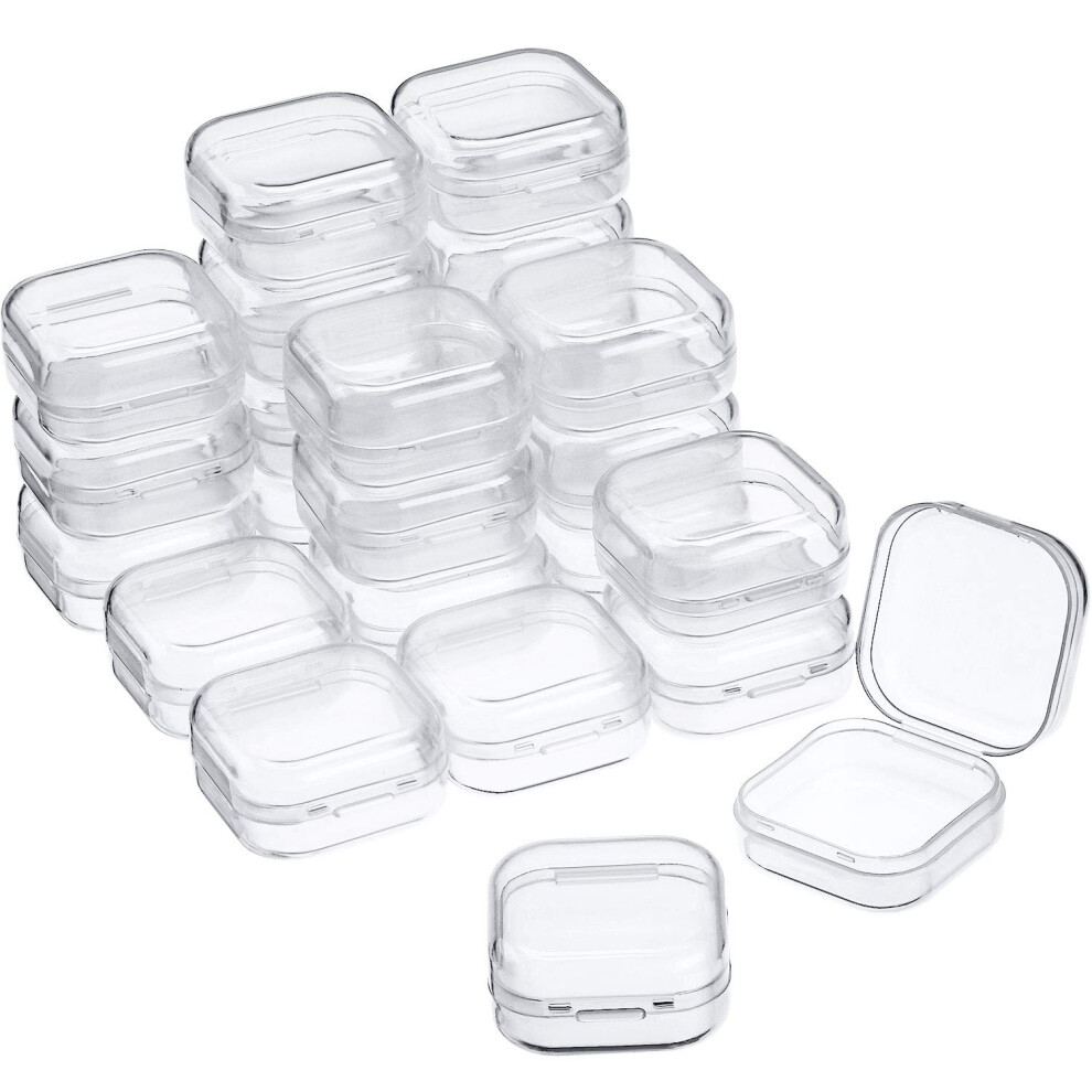 Satinior 24 Packs Small Clear Plastic Beads Storage Containers Box With Hinged Lid For Storage Of Small Items Crafts Jewelry Hardware(1.37 X 1.37 X 0.7 Inc