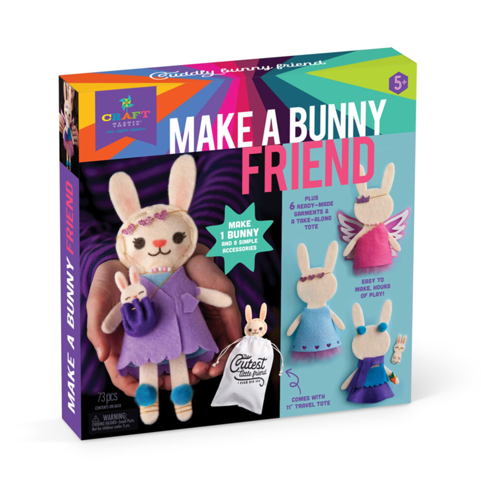 Craft-Tastic - Make A Bunny Friend Craft Kit - Learn To Make 1 Easy-To-Sew Stuffie With Clothes & Accessories