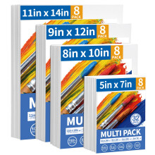 FIXSMITH l?rredstavler til maling Multipakke- 5x7 8x10 9x12 11x14 (8 af hver) S?t med 32 100% bomuldsgrundede l?rredspaneler til akrylolie kunstf