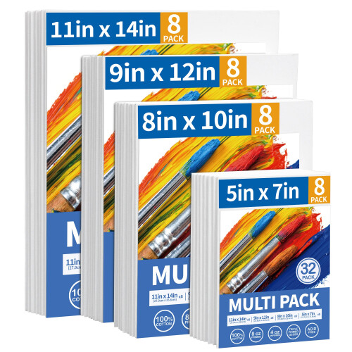 FIXSMITH Καμβάδες για Ζωγραφική Multi Pack- 5x7,8x10,9x12,11x14 (8 από το καθένα), Σύνολο 32