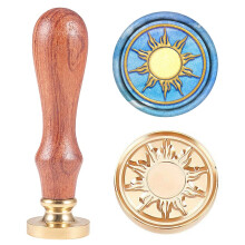 CRASPIRE Wachssiegelstempel Sonne Vintage Siegelwachsstempel Sonne Retro 25 mm abnehmbarer Messing-Siegelstempel mit Holzgriff fr Hochzeitseinla