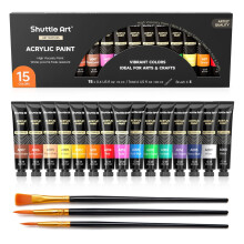 Acrylic Paint Set, Shuttle Art 15 x 12ml Tubes Artist Quality Non Toxic Rich Pigments Colours Perfect for Kids Adults Beginners Artists Painting