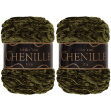 JubileeYarn Chenille Garn - 100 g/kage kamgarn - Olivenolie - Dark Army Green Velvet - 2 kager
