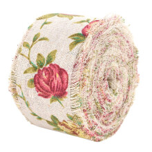 Wstążka z juty 32,8 stopy długości x 2,0 cala szerokości Rose Flower Printed juta wstążka jutowy pasek z juty pasek ślubny dekoracja z tkaniny