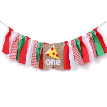 WAOUH Pizza etetoszk szalaghirdets az 1. szletsnapra Fabric Rag Garland Decoration Cake Smash Photo Prop (80 hvelykes)