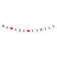 Fehr We are Family Banner We are Family felirat kt darab piros szvvel, j hz mozg parti dekorcival, fnykpes buli banner lakberendezsi csal